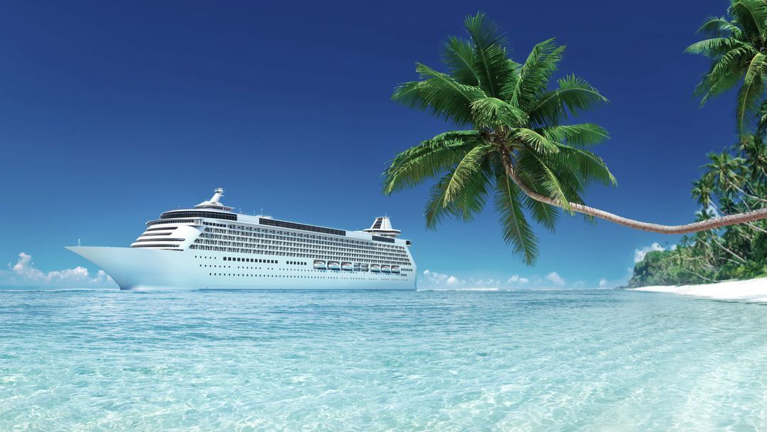 Cruise ship and palm trees